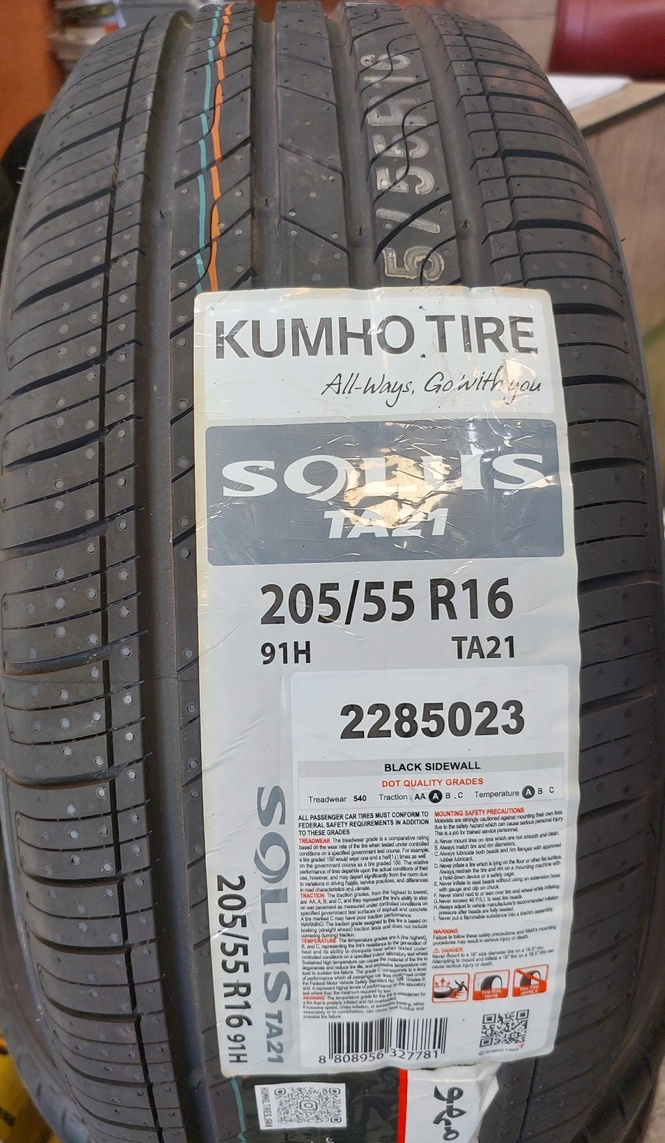 لاستیک سایز 205,55,16 kumho کره ۲۰۲۳ TA21